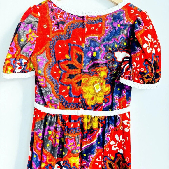 Vintage Colourful Paisley Print THC Hawaiian Textiles Barkcloth Maxi Dress S/M - Picture 9 of 11